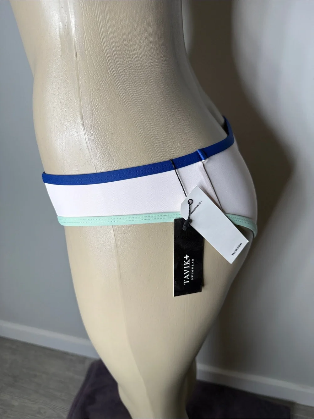 Tavik White Bikini Bottom with Blue, Coral & Mint Trim